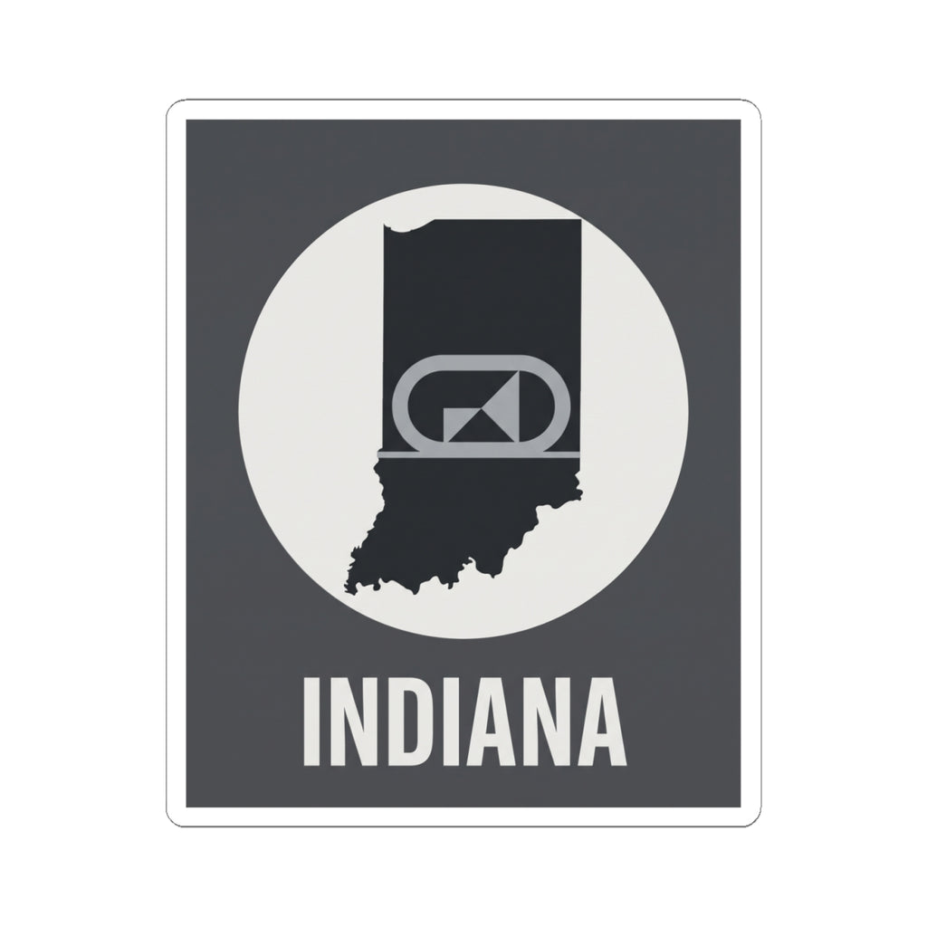 Indiana state outline retro badge sticker on dark background with “INDIANA” lettering
