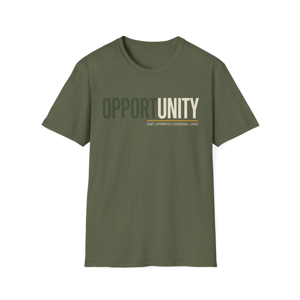 Opportunity in Unity T-Shirt, military green, “OPPORTUNITY” unity quote graphic