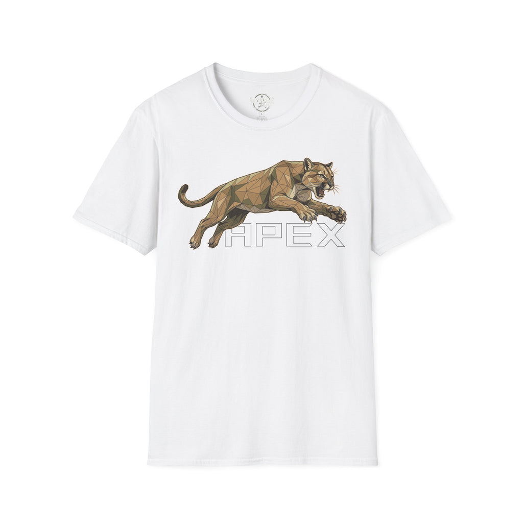 Leaping Cougar graphic T-shirt, white, jumping big cat over HPEX lettering
