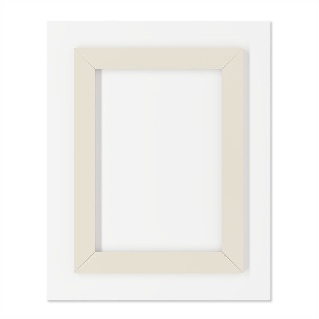 Beige frame view with an empty center opening, designed for wall display.