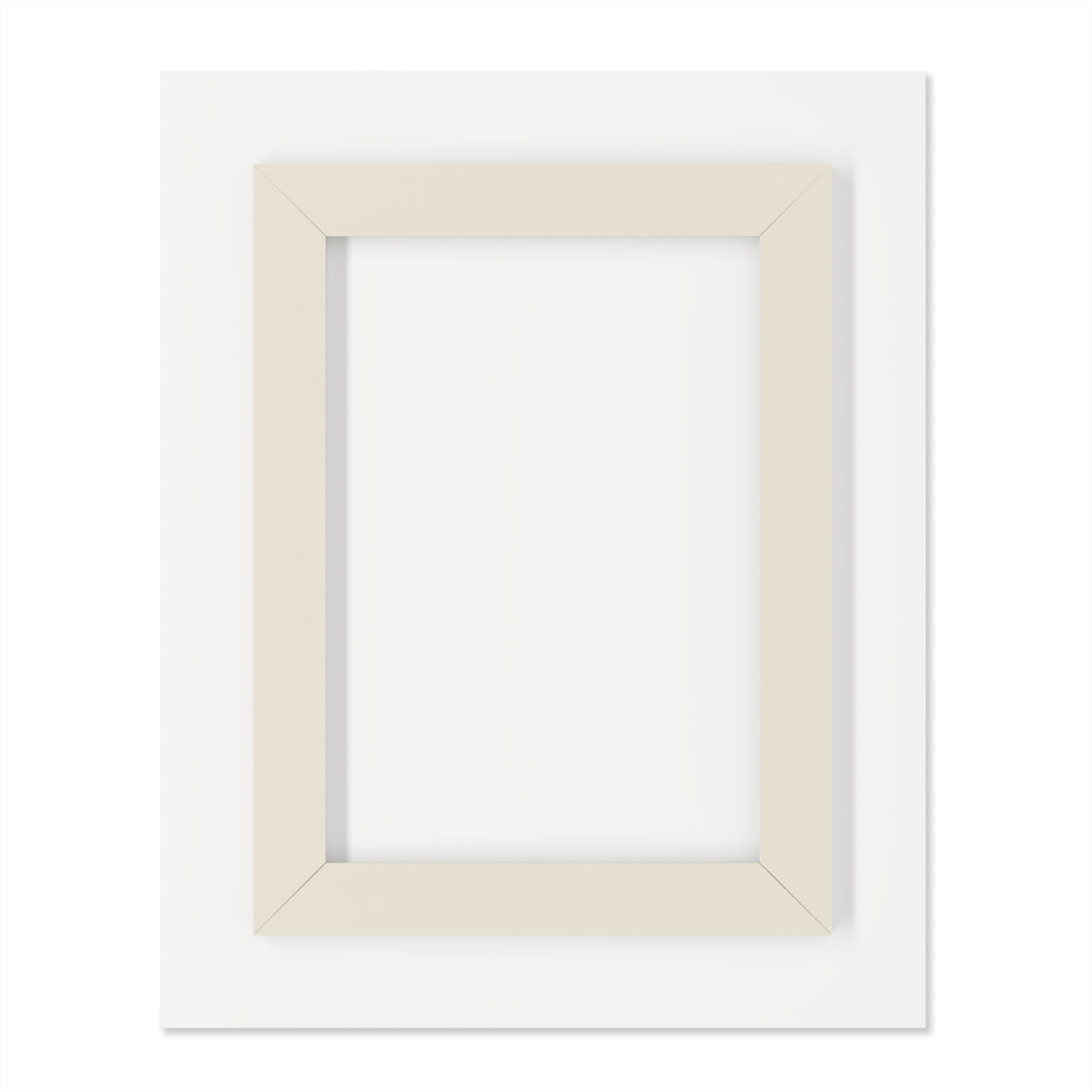 Beige frame view with an empty center opening, designed for wall display.