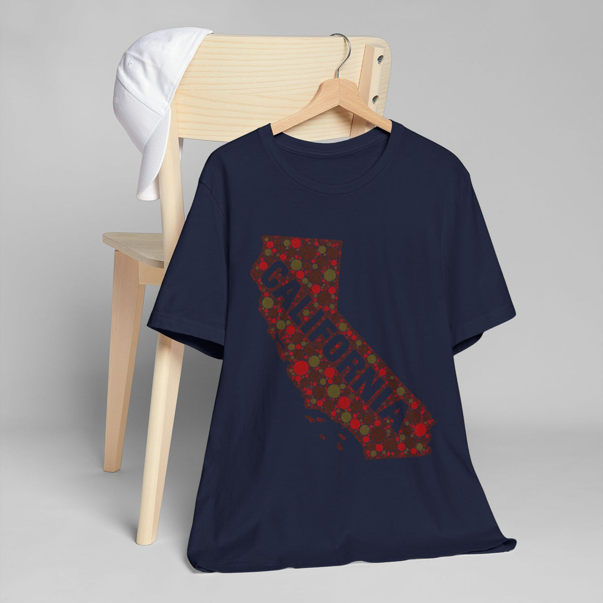 Navy crewneck t-shirt with red floral California outline graphic