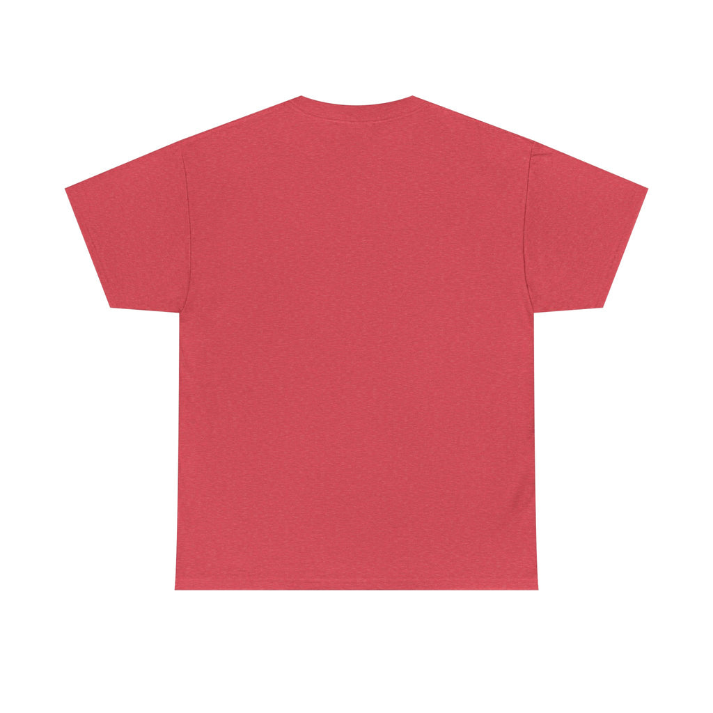 Heather red T-shirt with crew neck and short sleeves (back view)