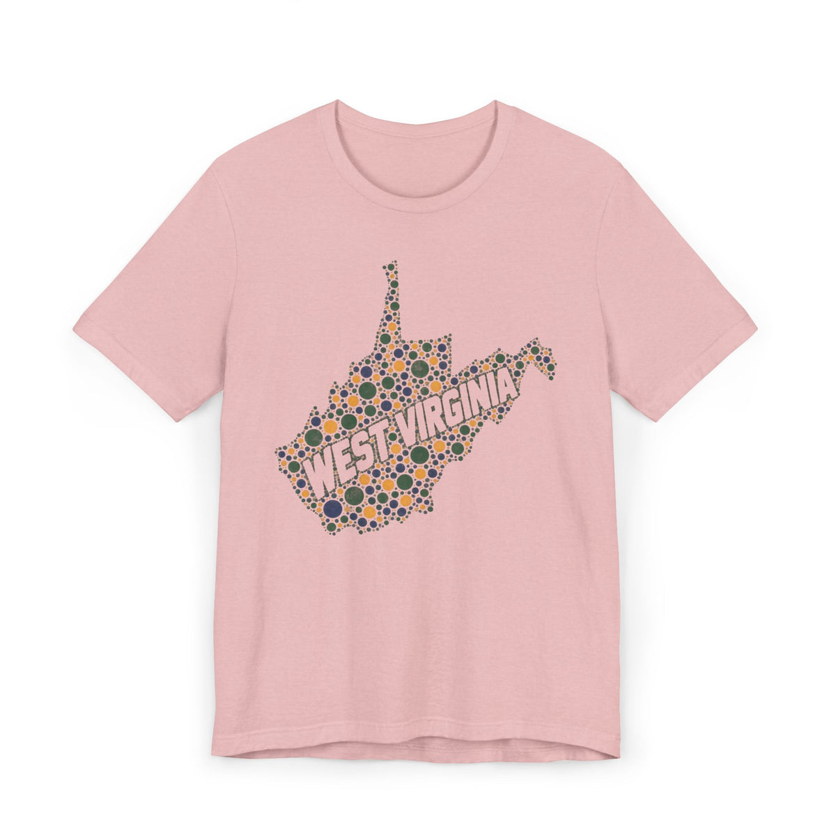 Pink West Virginia floral map graphic T-shirt with dotted state outline