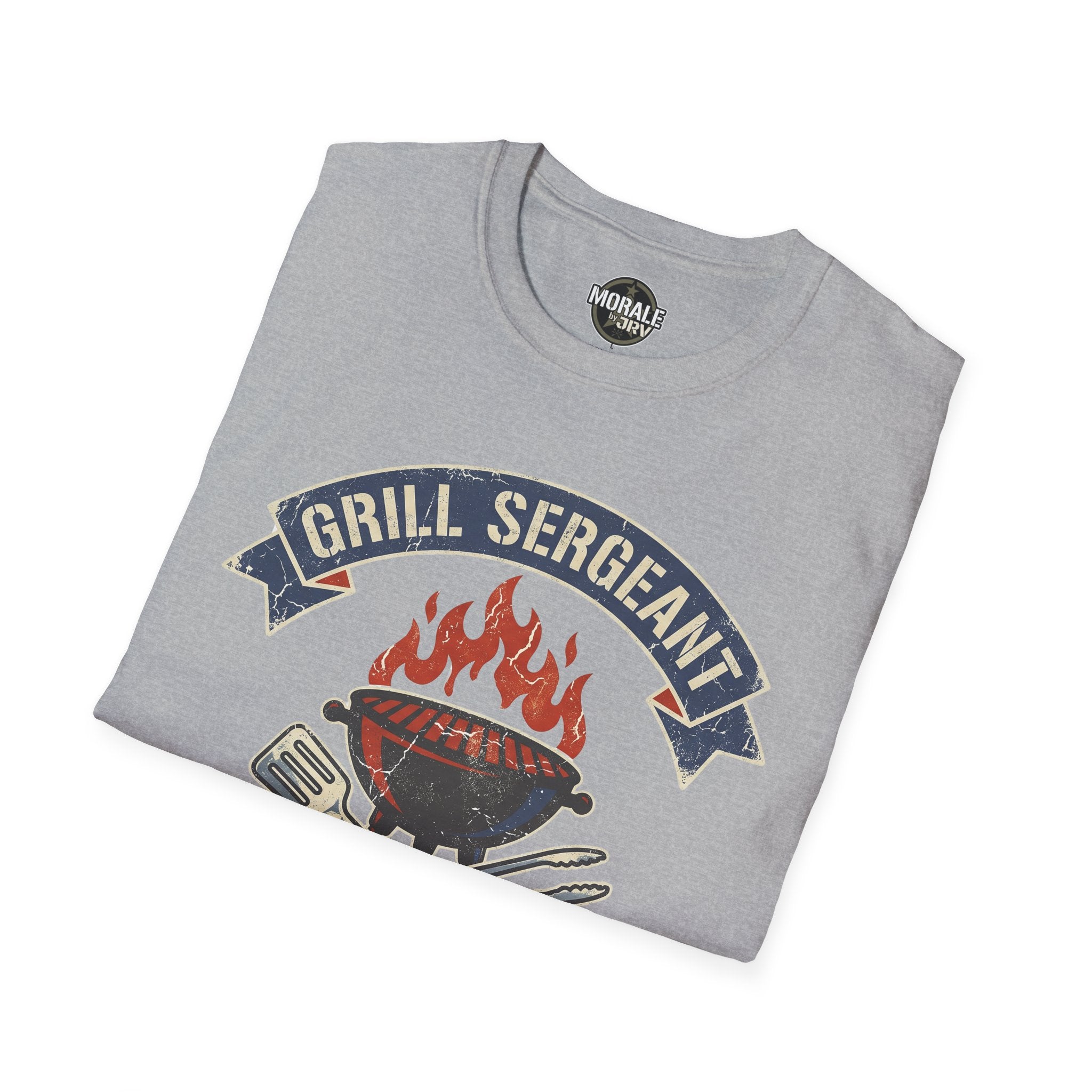 Sport grey Grill Sergeant T-shirt with BBQ flame 'GRILL SERGEANT' emblem