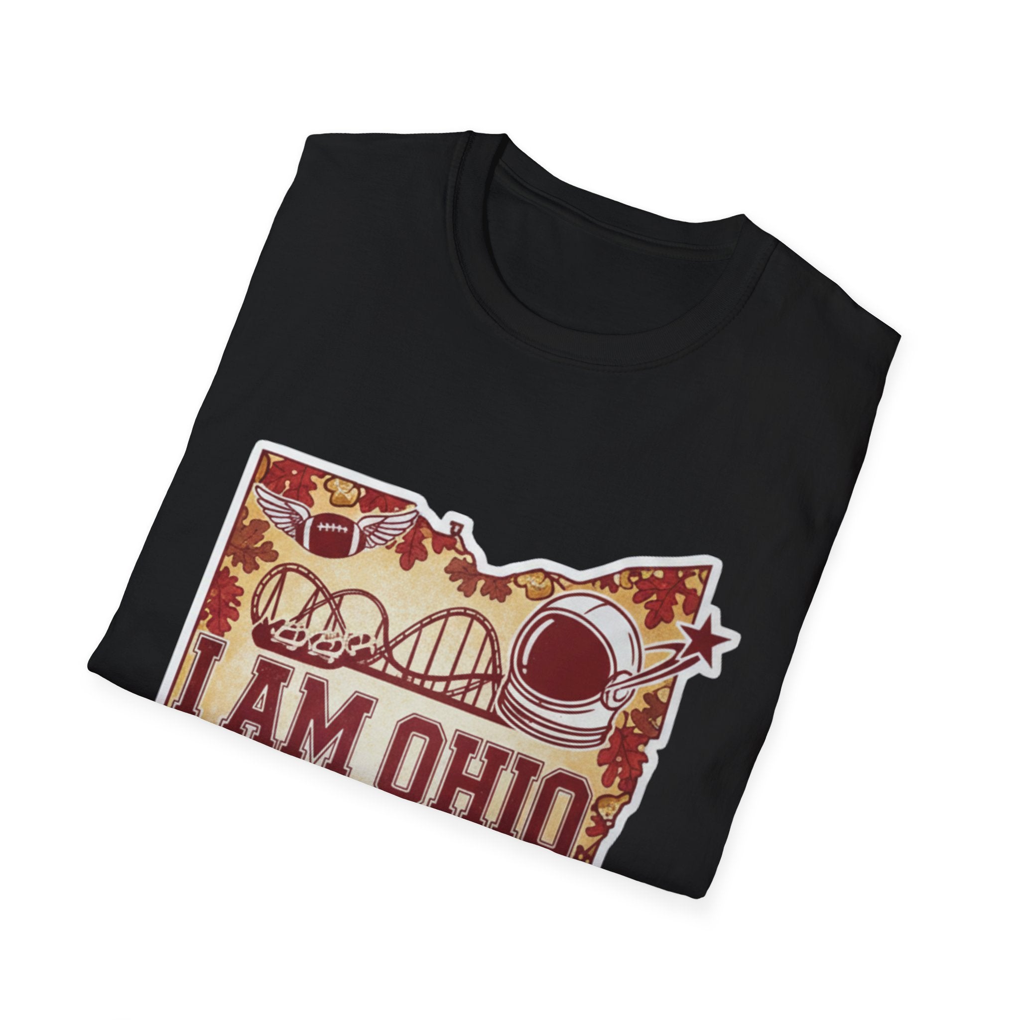 Black T-shirt with I AM OHIO state outline graphic