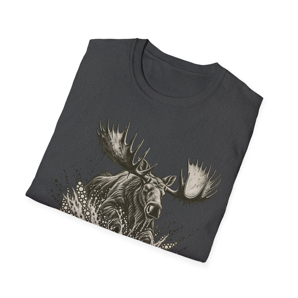 Charcoal heather moose graphic T-shirt with roaring bull moose and antlers print