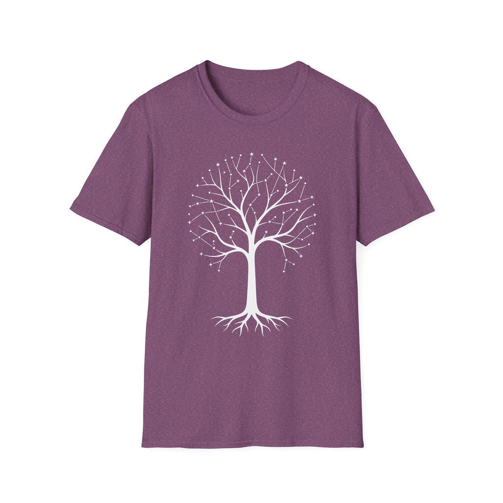 Tree of Life T-shirt, heather purple, white constellation tree graphic