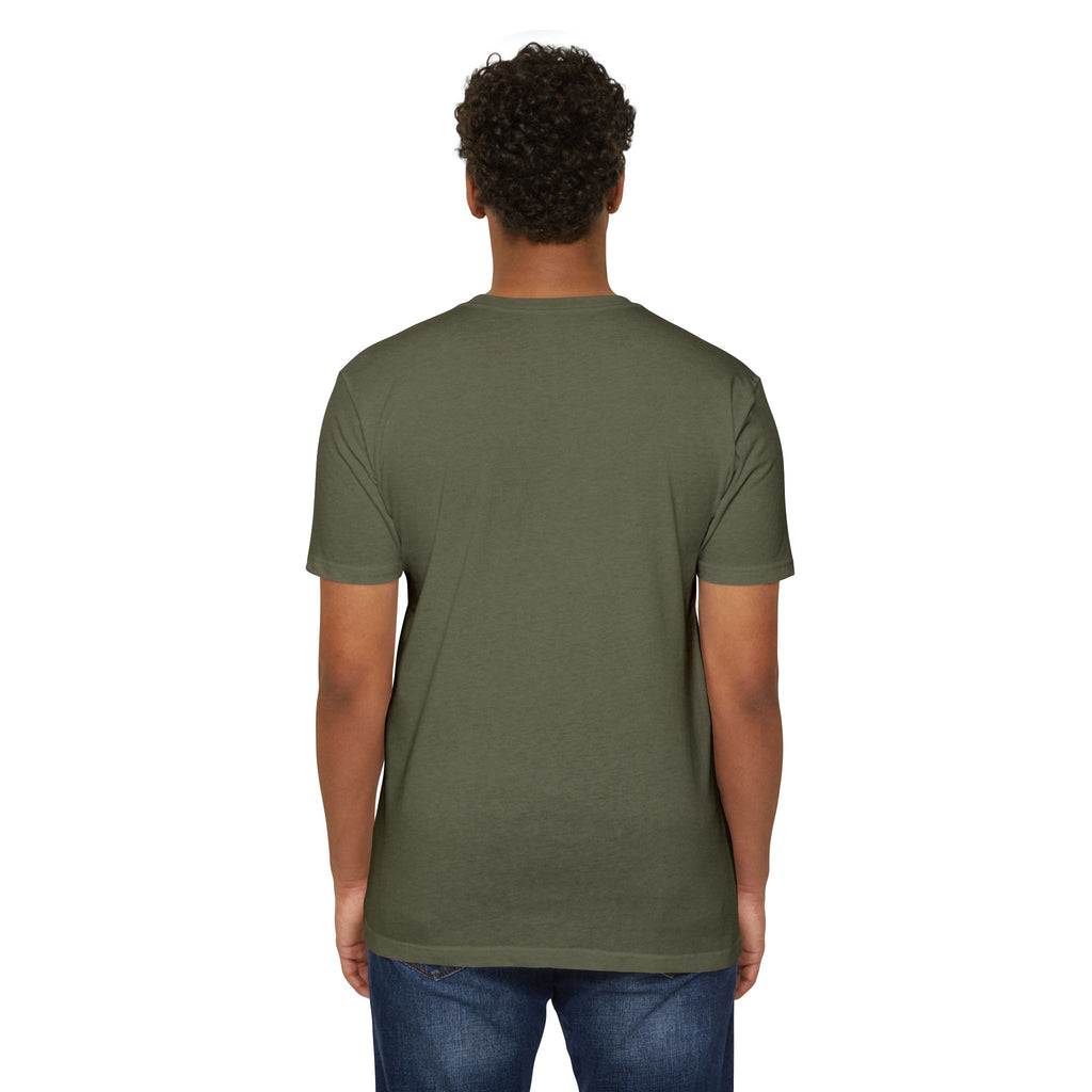 T-shirt, dark olive green, crew neck, plain back view