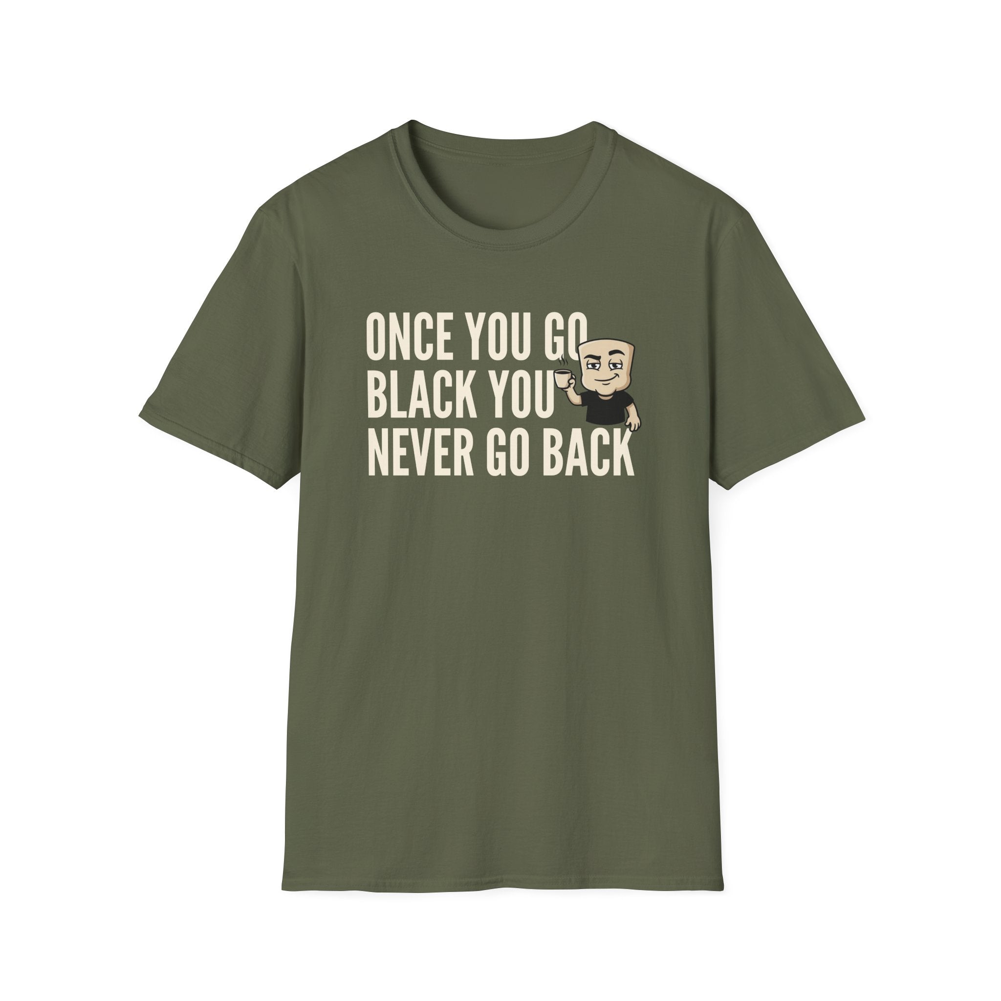 Olive green T-shirt with coffee mug slogan print