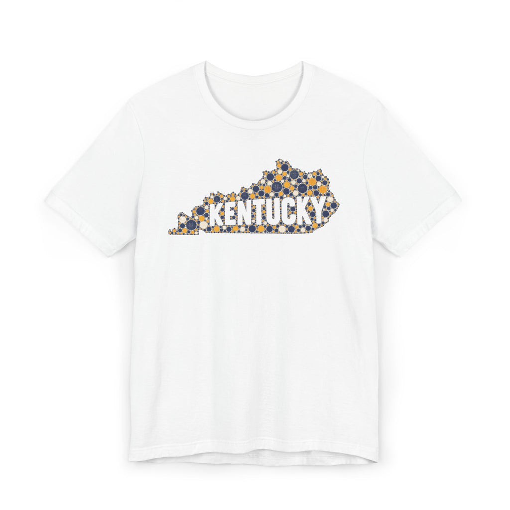 Kentucky State Shape T-Shirt | Blue and Gold Pattern Kentucky Outline Graphic Tee