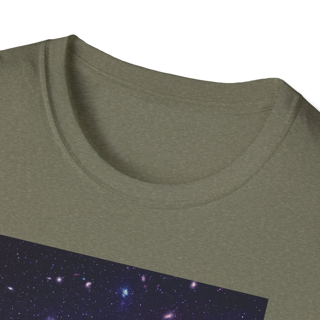 Olive crew-neck T-shirt with galaxy skull print (space spiral edge)