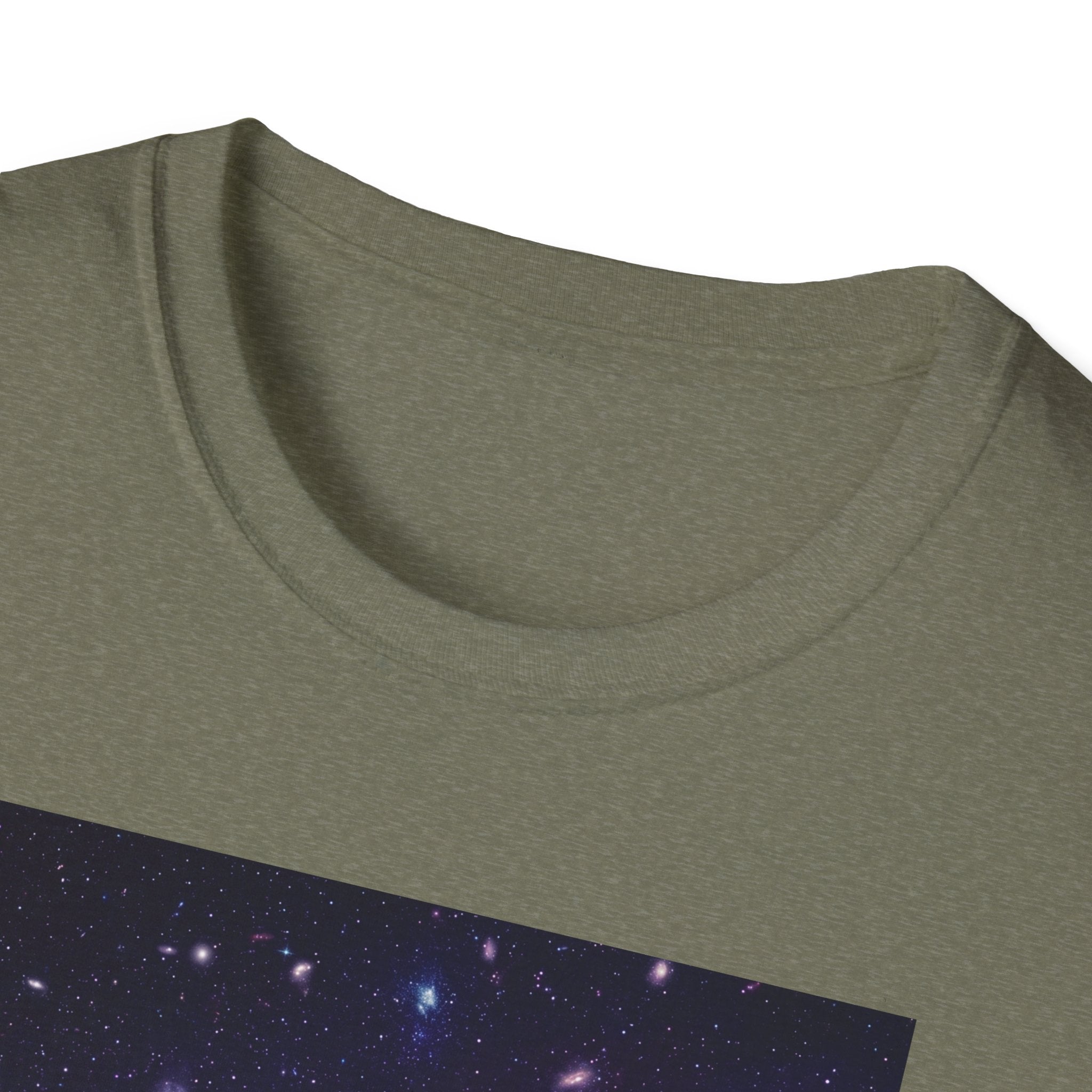 Olive crew-neck T-shirt with galaxy skull print (space spiral edge)