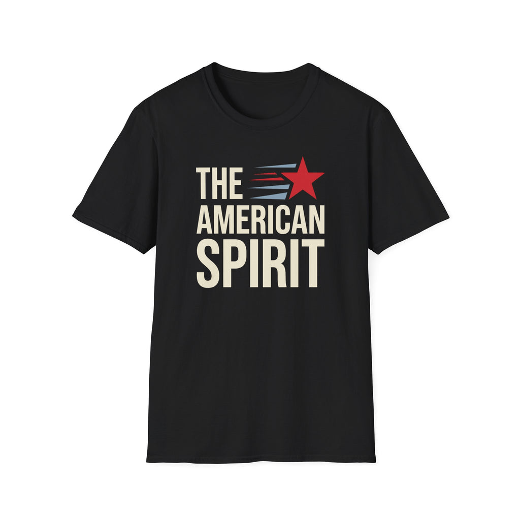 Patriotic graphic t-shirt in black with 'THE AMERICAN SPIRIT' and red star
