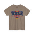 Brown veteran graphic t-shirt with stars-and-stripes “Veteran in My Era” print