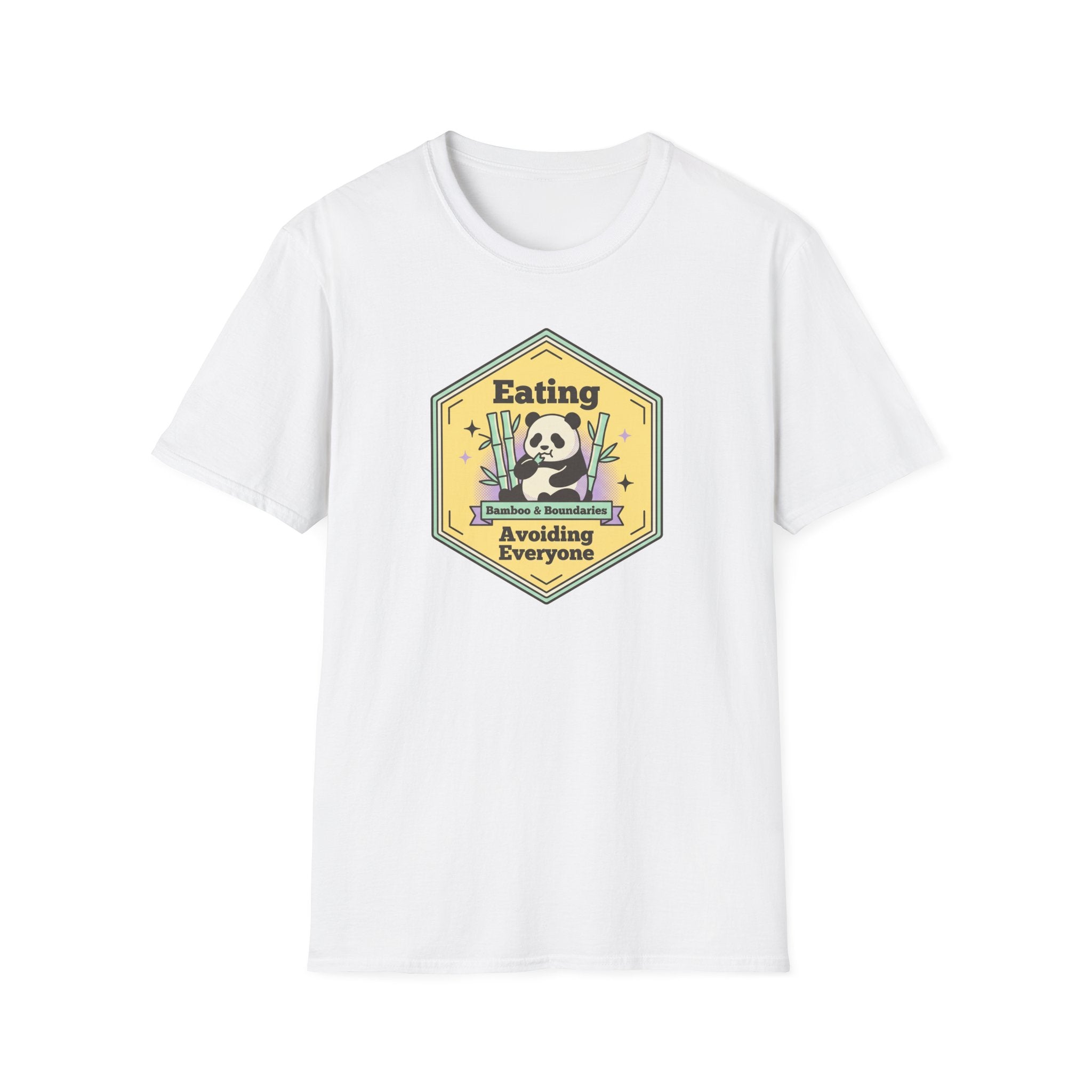 Unisex softstyle T-shirt in white with front graphic print and crew neckline