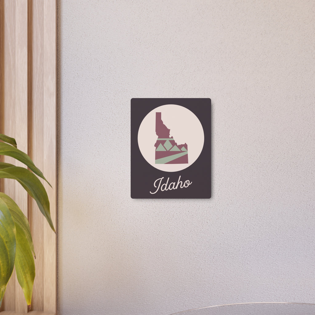 Square Idaho wall art sign with circular Idaho State silhouette and script