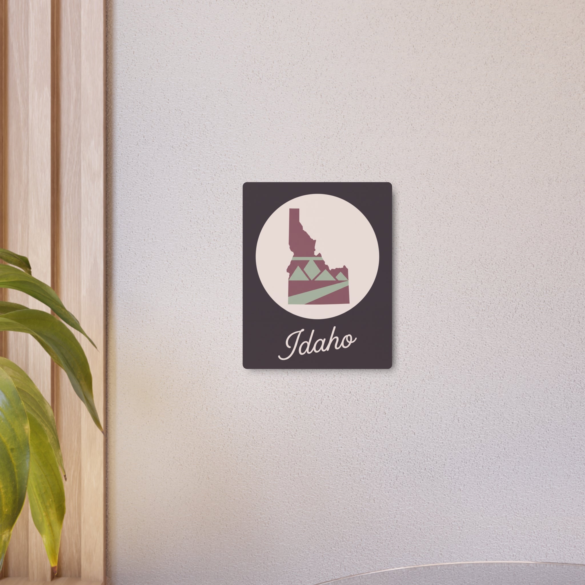 Square Idaho wall art sign with circular Idaho State silhouette and script