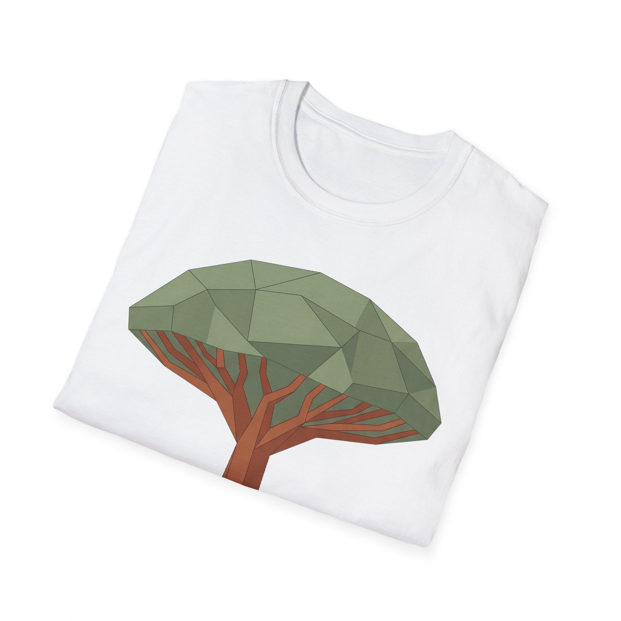 Dragon Blood Tree T-Shirt, white, folded front with geometric dragon blood tree