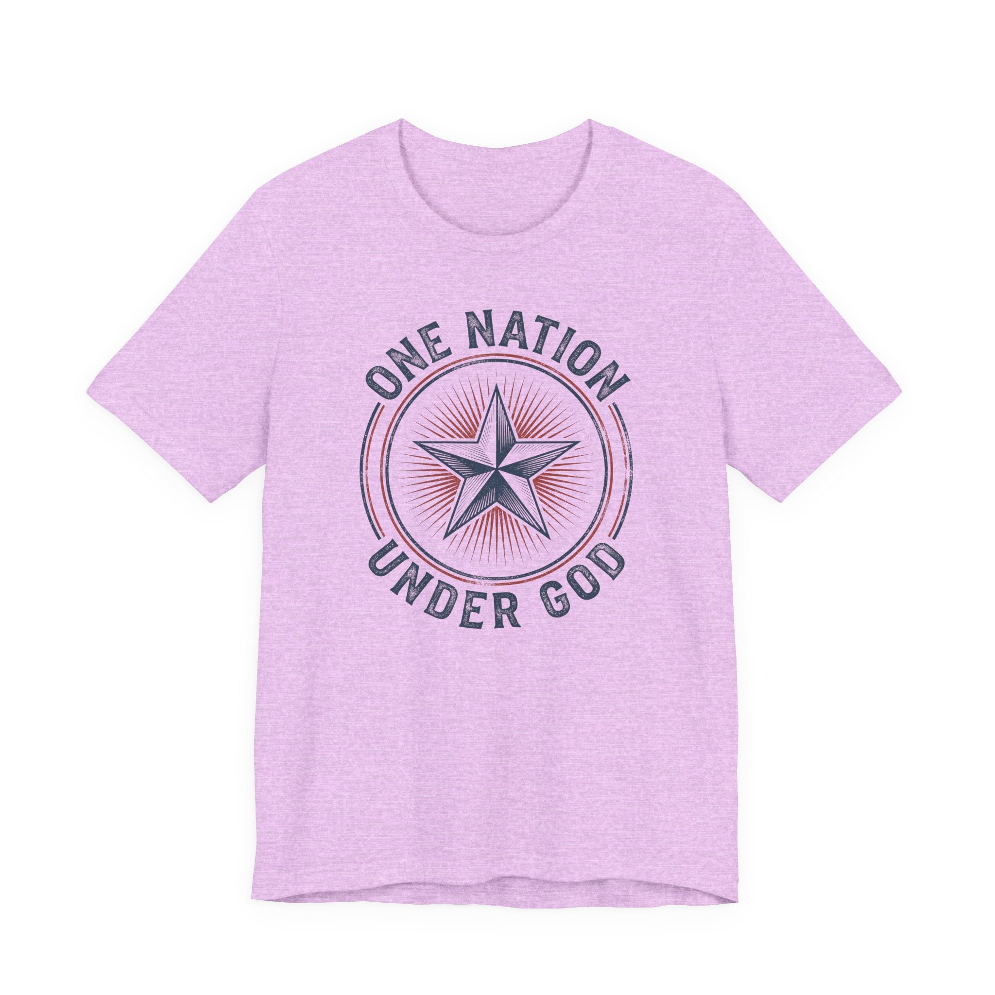 Lavender patriotic star badge T-shirt with 'Under God' text
