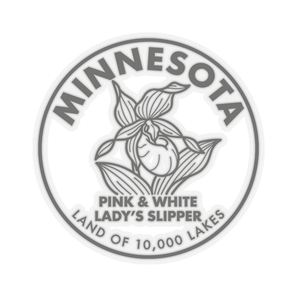 Minnesota Pink & White Lady’s Slipper sticker, circular state-flower decal with border