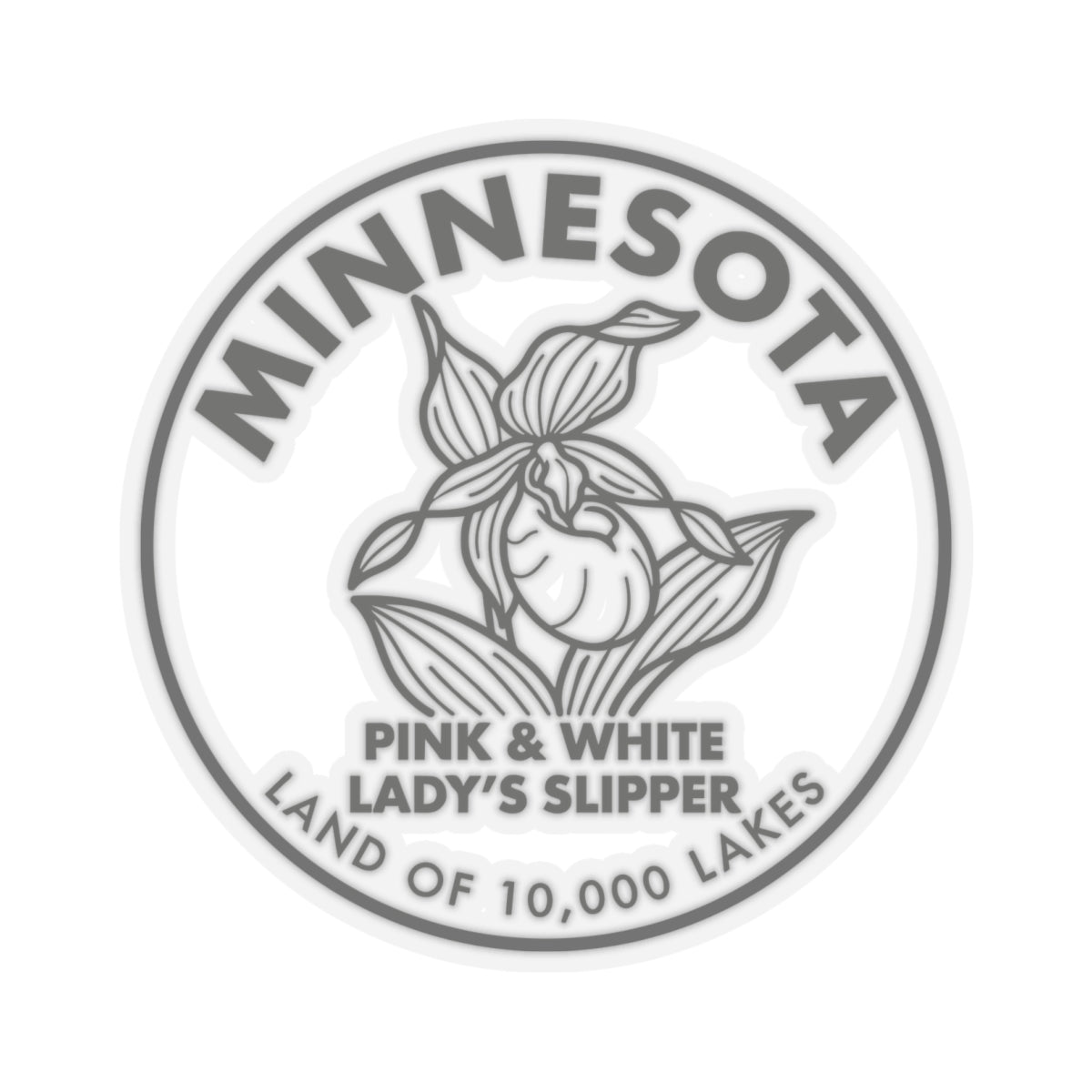 Minnesota Pink & White Lady’s Slipper sticker, circular state-flower decal with border