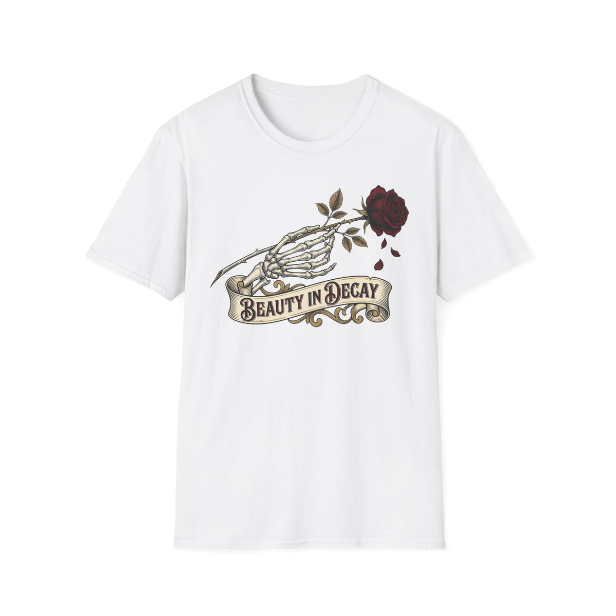 Beauty in Decay T-Shirt - Skeleton Hand & Rose Gothic Tattoo Tee