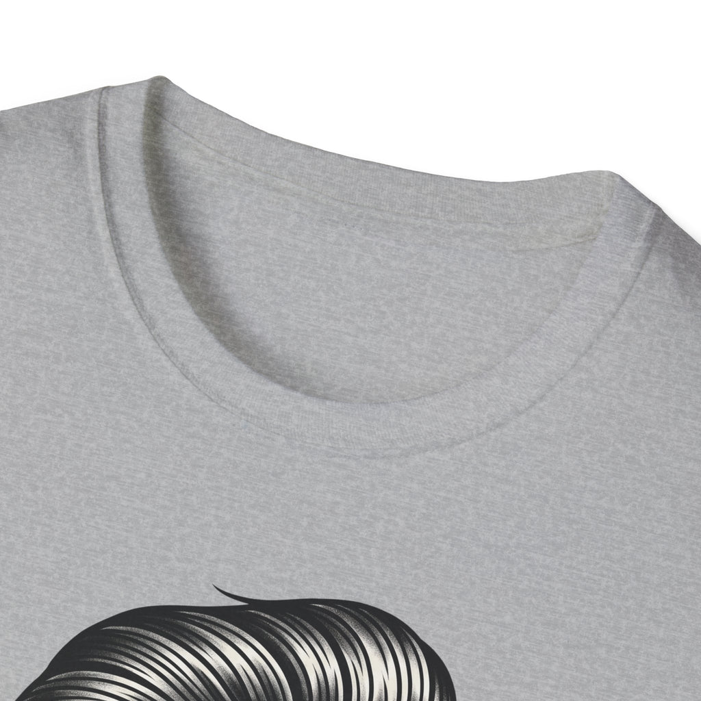 Sport grey Rockabilly Rebel T-Shirt neckline with skull hair graphic detail