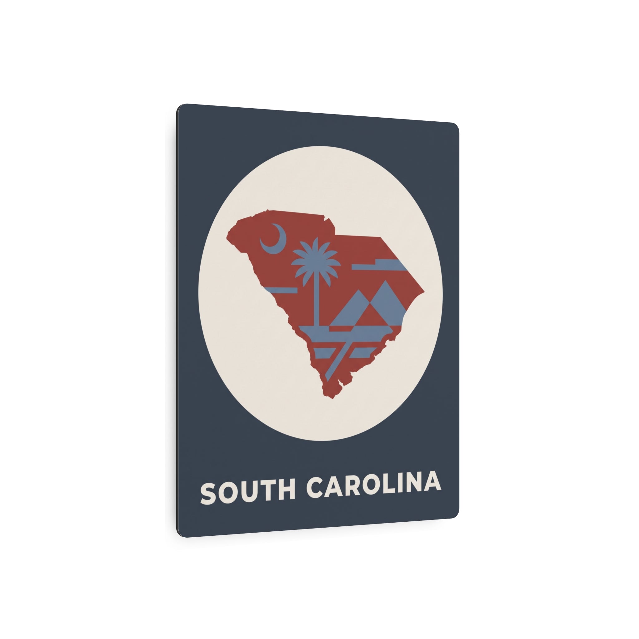 South Carolina metal wall art sign with circular map emblem and 'SOUTH CAROLINA' lettering