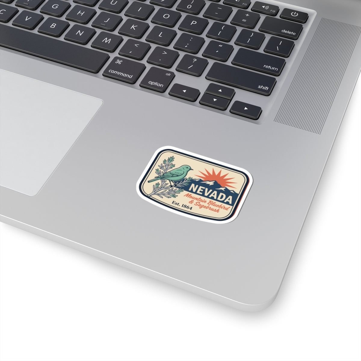 Nevada vintage state badge sticker with bluebird and sagebrush, kiss-cut vinyl label