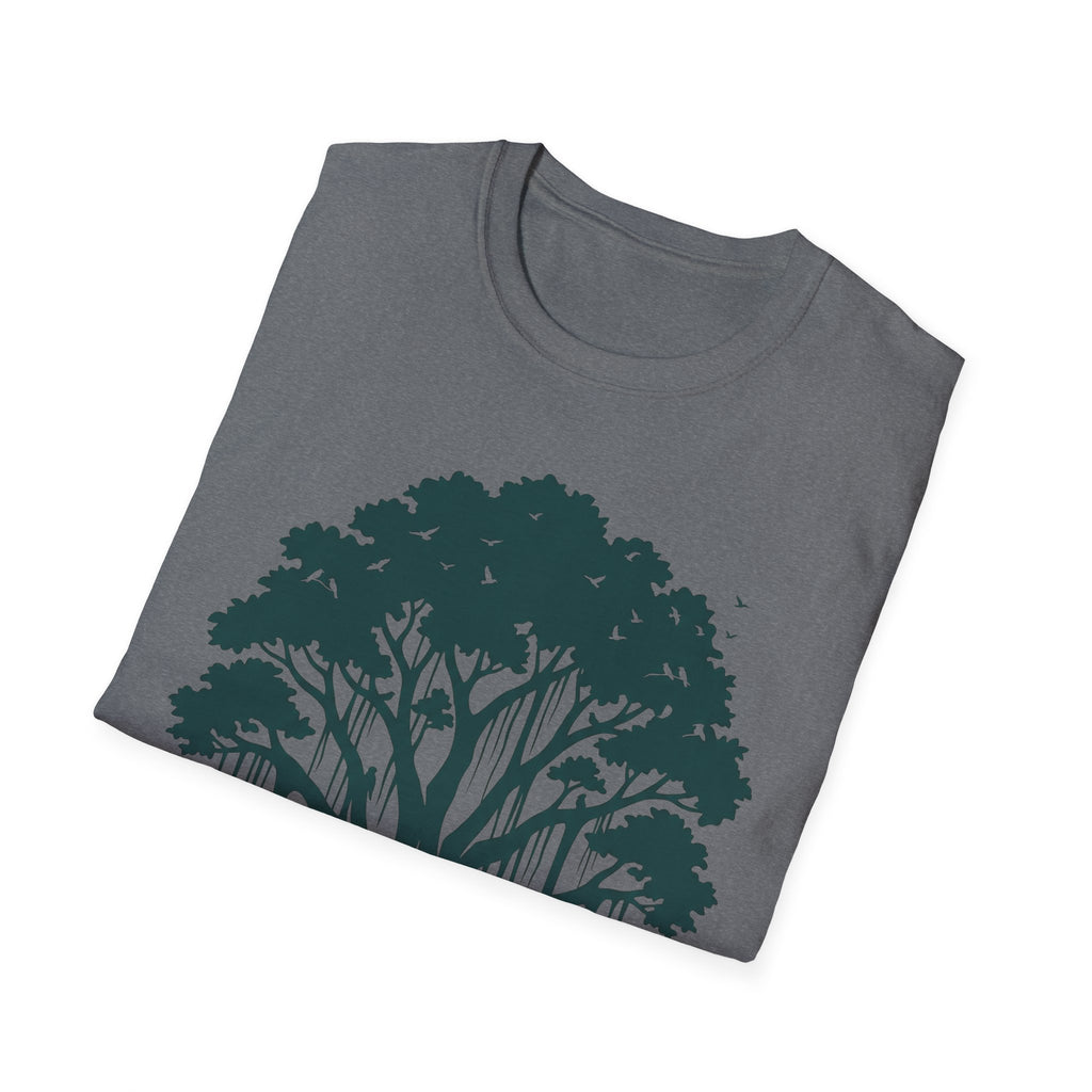 Banyan Tree T-Shirt: dark heather gray with nature tree graphic