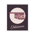 Oklahoma state sticker decal: maroon square with oil derrick silhouette and Oklahoma script