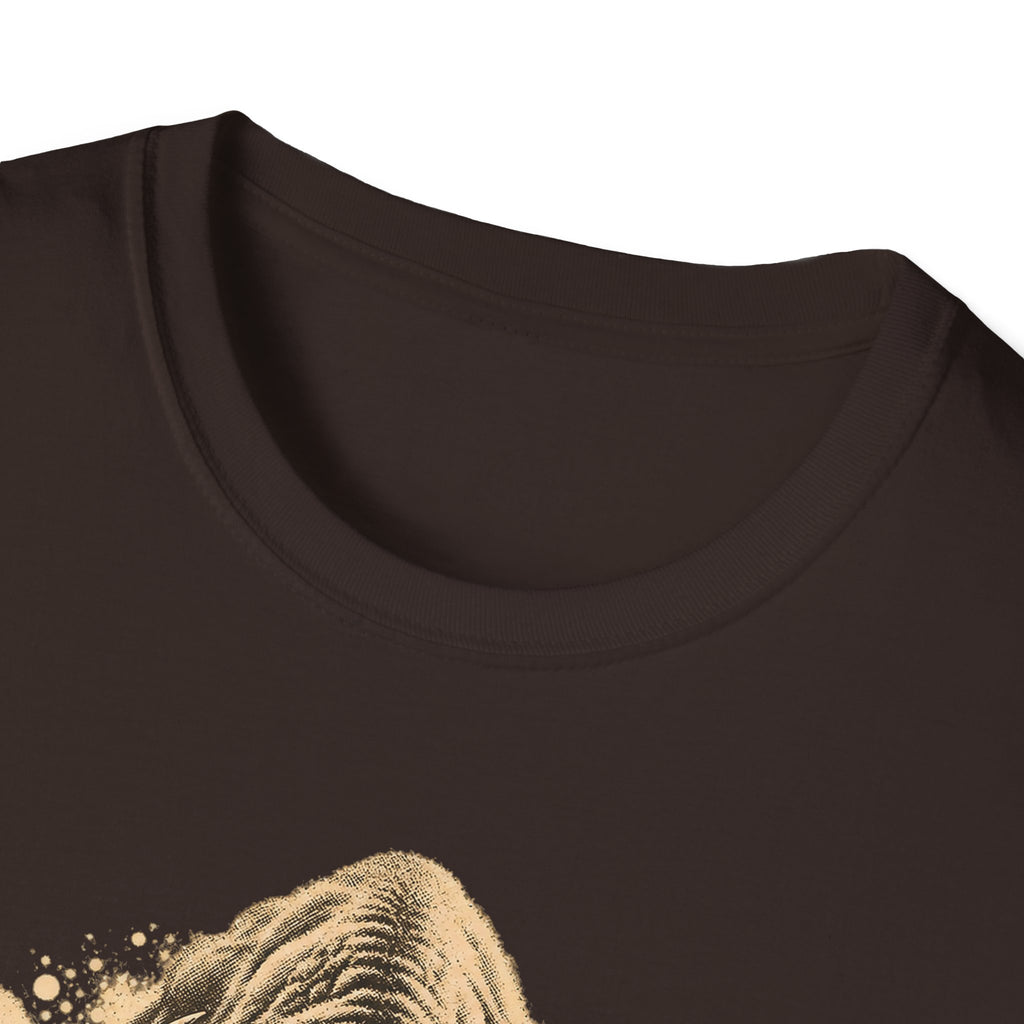 Dark chocolate T-shirt neckline close-up, no graphic visible