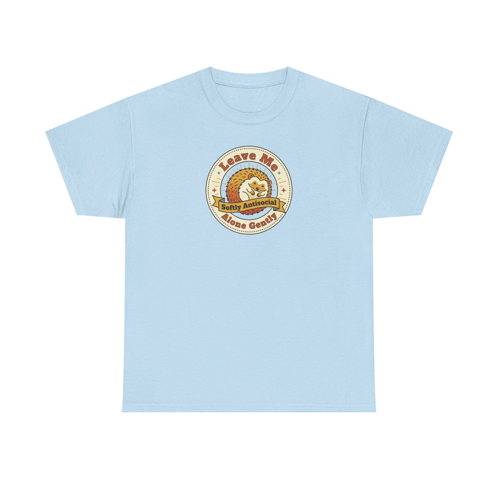 Light blue T-shirt with circular graphic emblem at chest