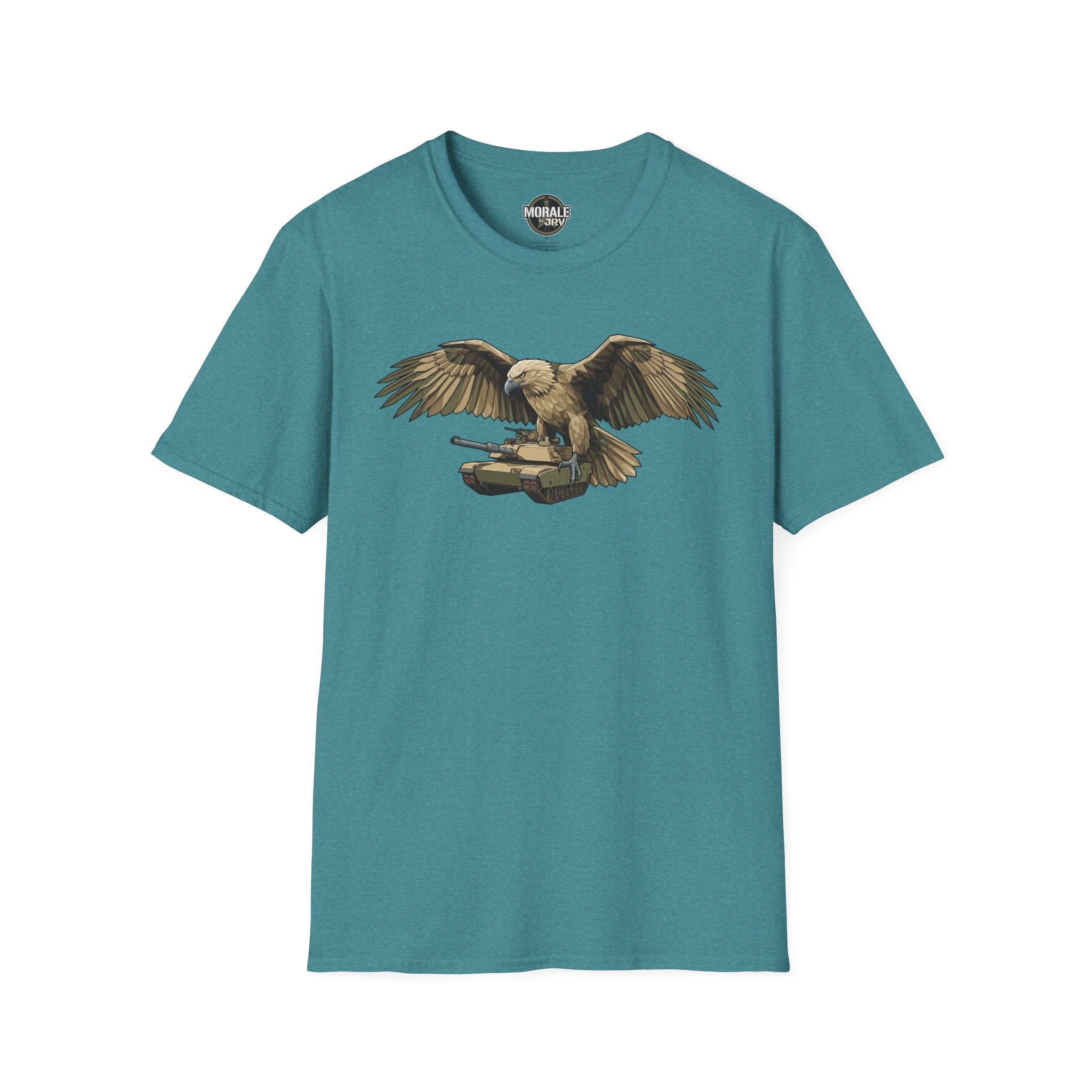 T-shirt with Bald Eagle design on teal fabric, wings spread in detailed wildlife print
