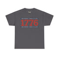 Charcoal graphic t-shirt with “1776” Independence earned in blood print