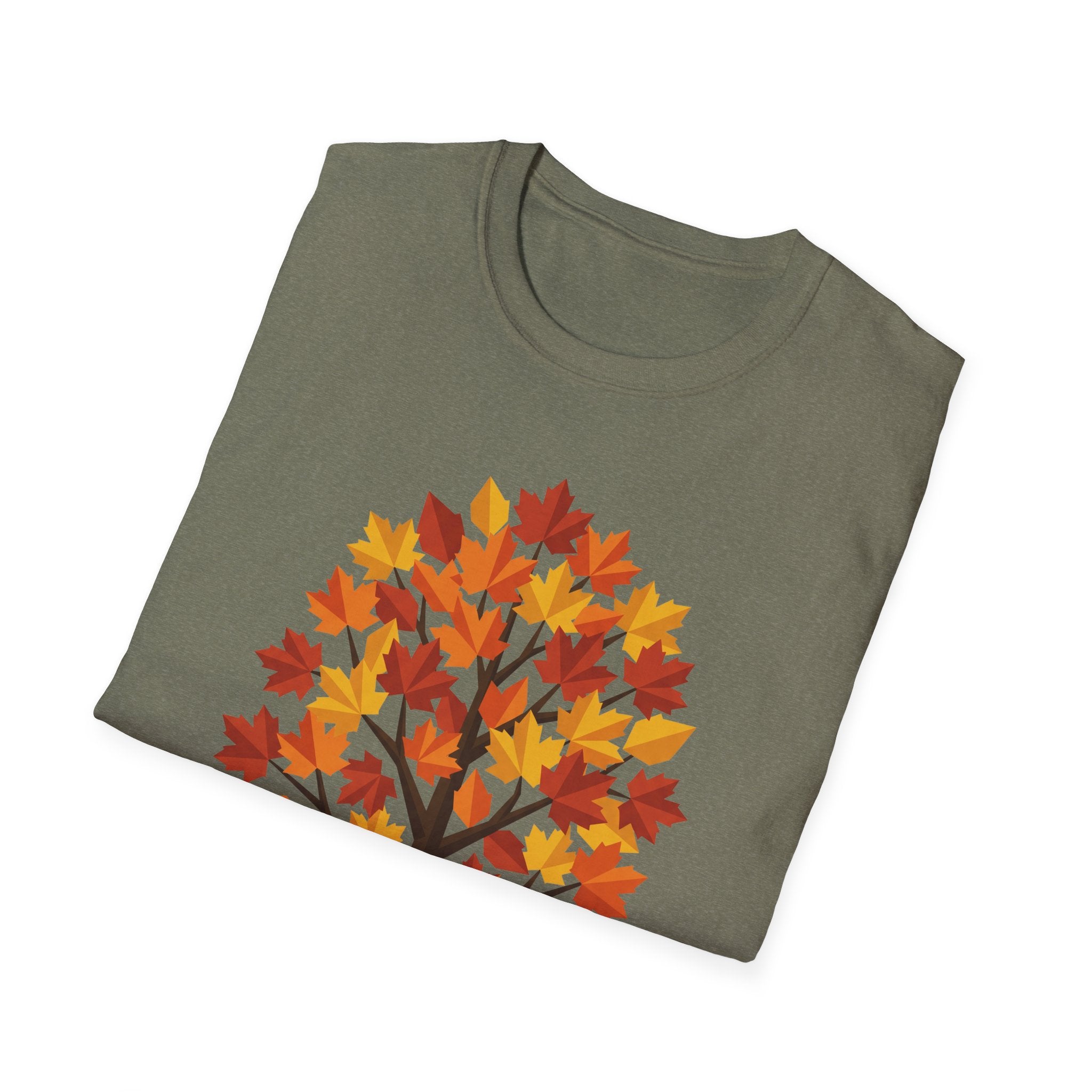 Autumn Maple T-Shirt, dark gray: Vollansicht mit Herbstlaub-Baum Motiv auf der Vorderseite
