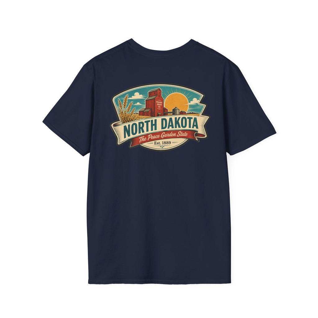 Navy T-shirt with North Dakota logo graphic on the chest