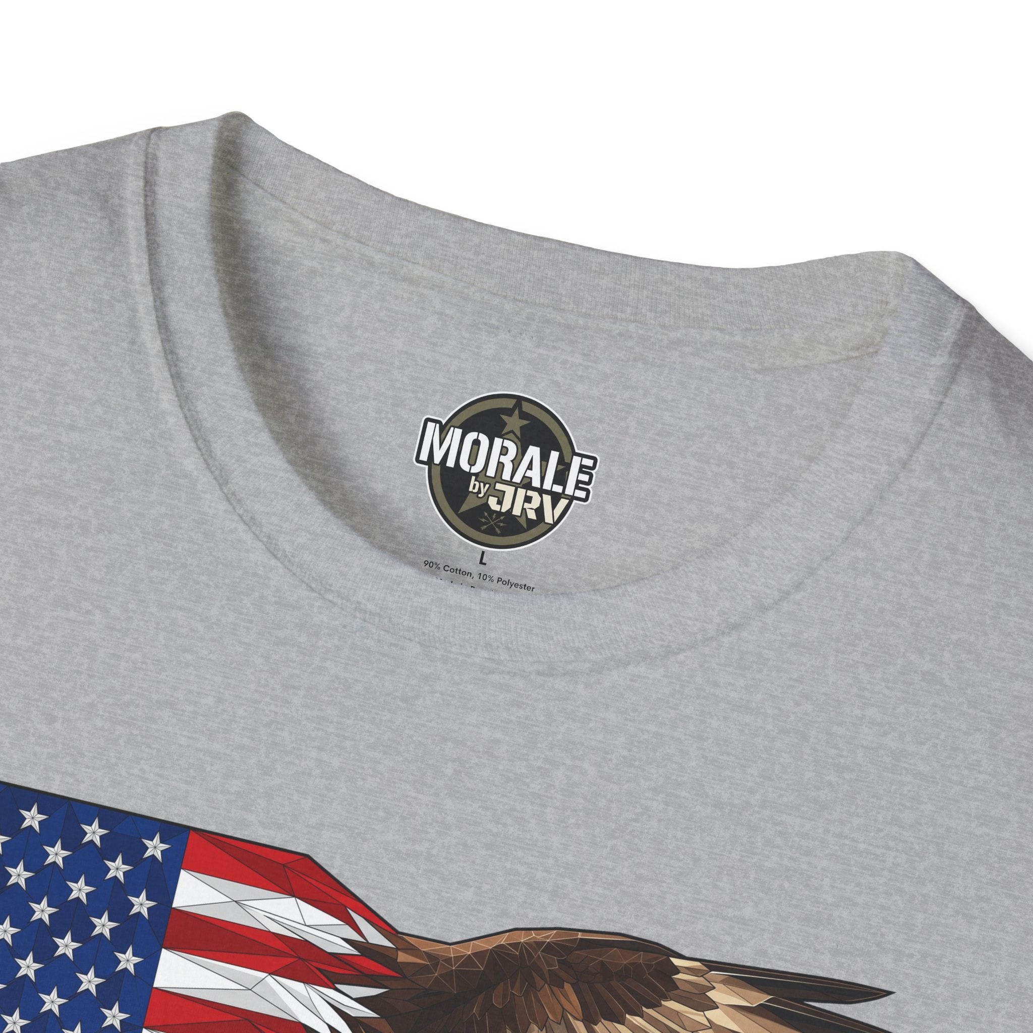 American Flag Eagle T-Shirt, Sport Grey mit Markenlogo am Halsausschnitt hinten