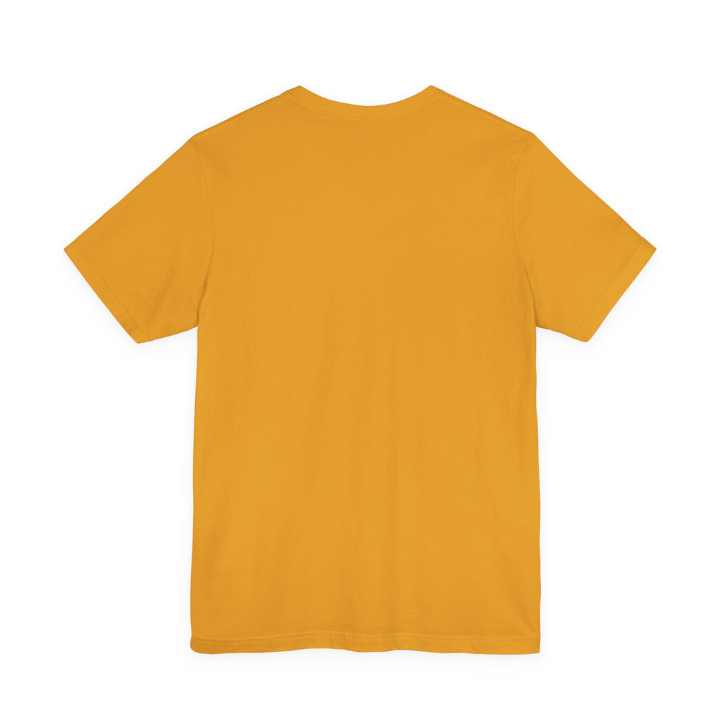 Mustard yellow short-sleeve crewneck T-shirt, plain back view.