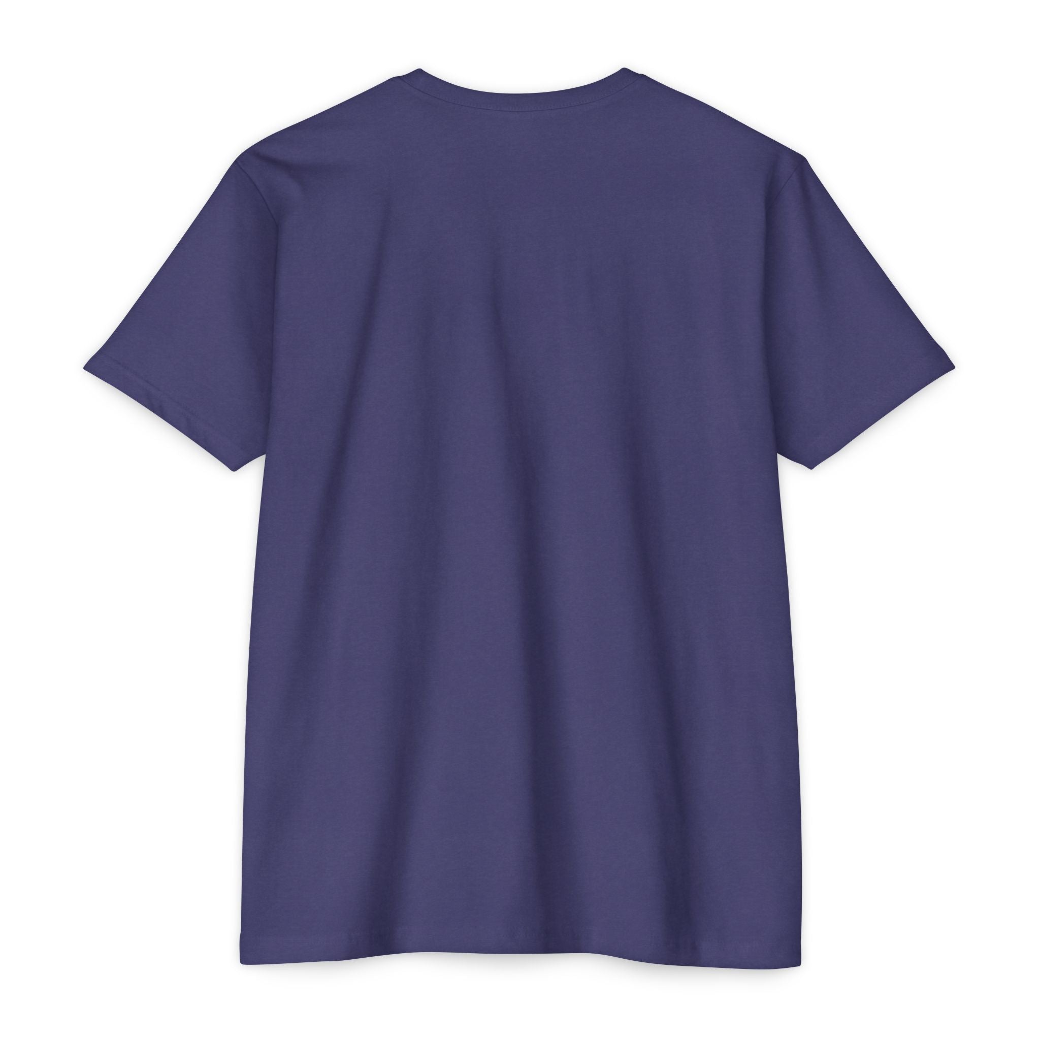 Purple crewneck t-shirt with short sleeves, plain front.