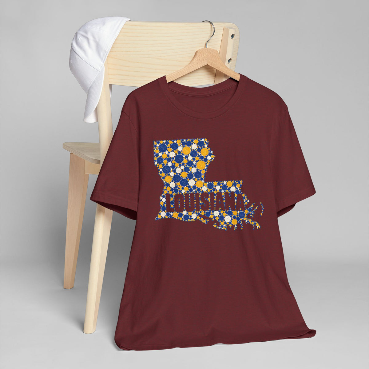 Louisiana State Shape Floral T-Shirt | Blue and Gold Louisiana Outline Graphic Tee