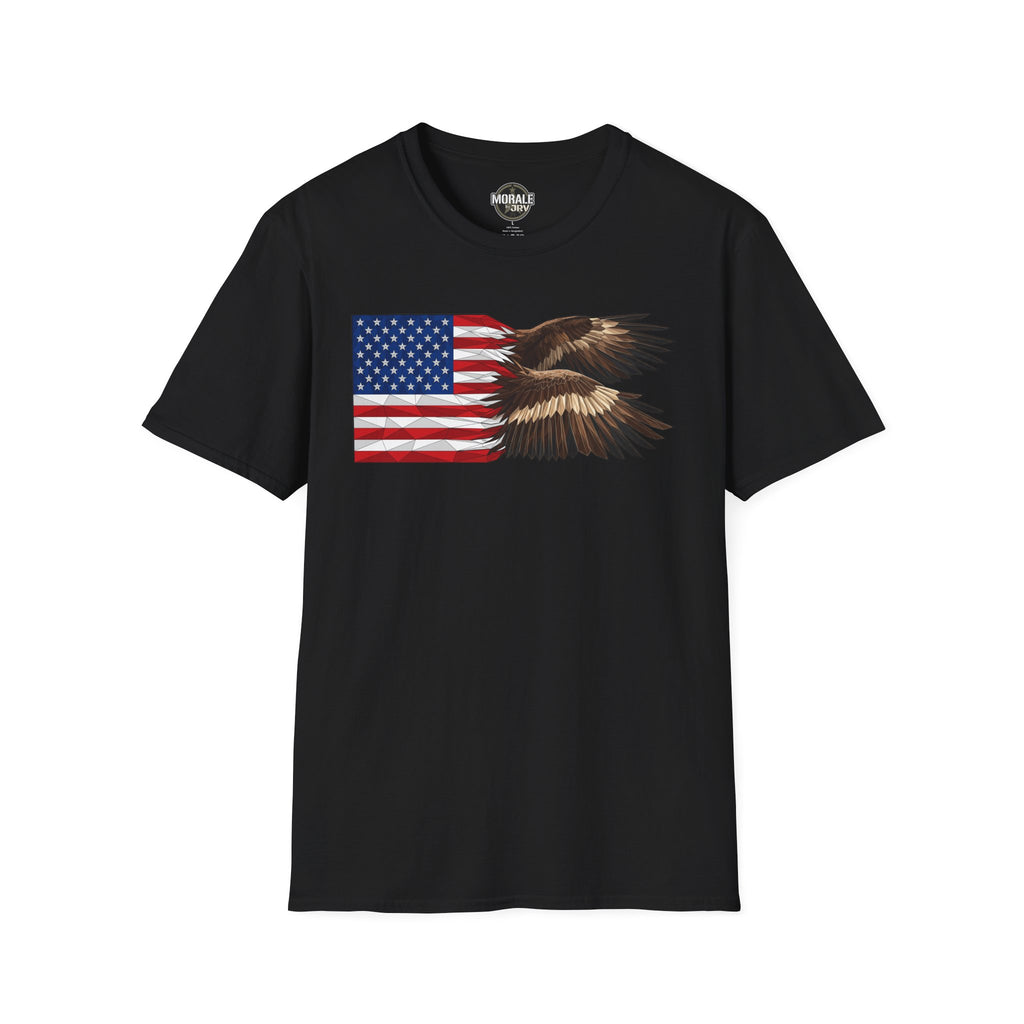 Patriotic eagle flag T-shirt in black with wings graphic