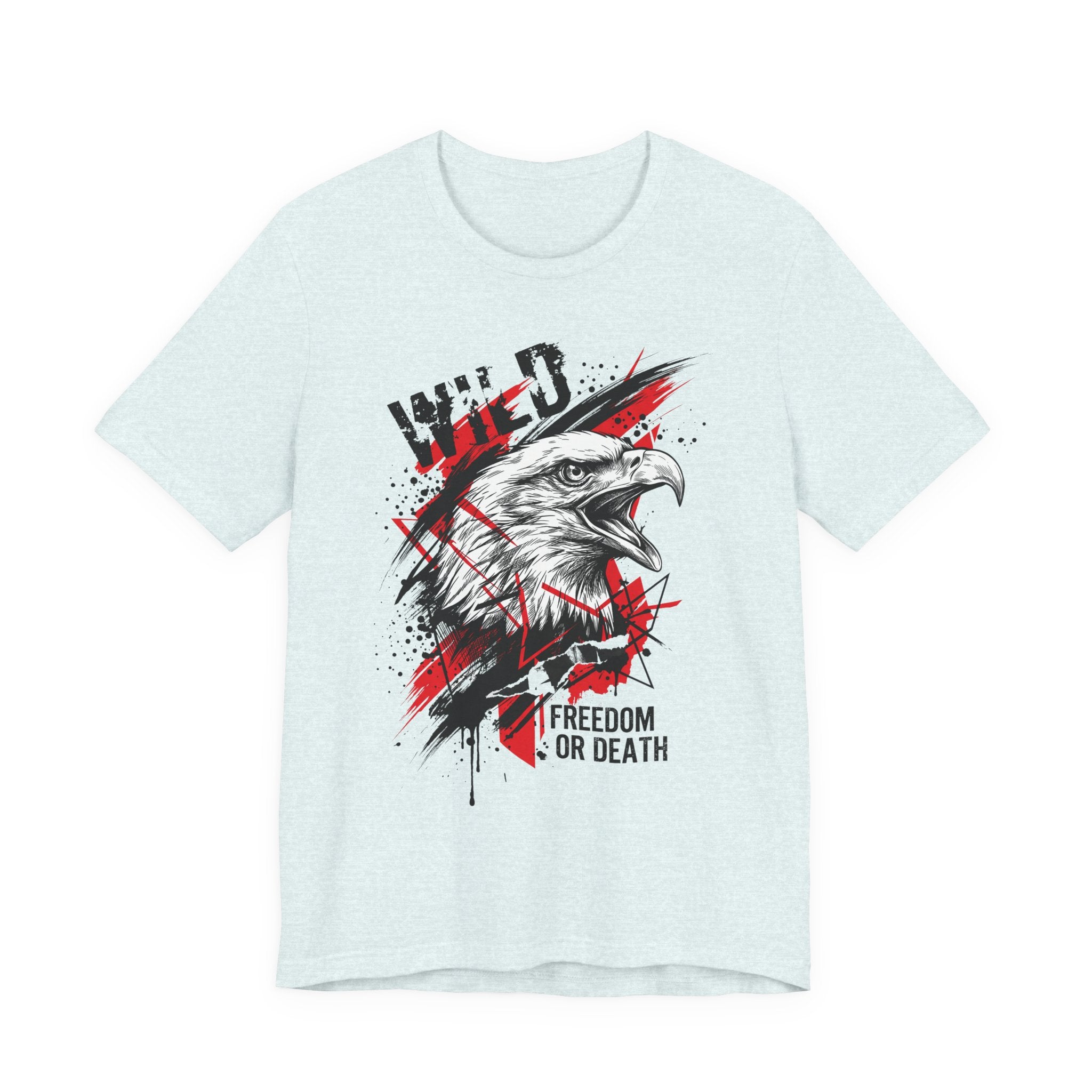 Pale light blue t-shirt with eagle head graphic and “Freedom or Death” text