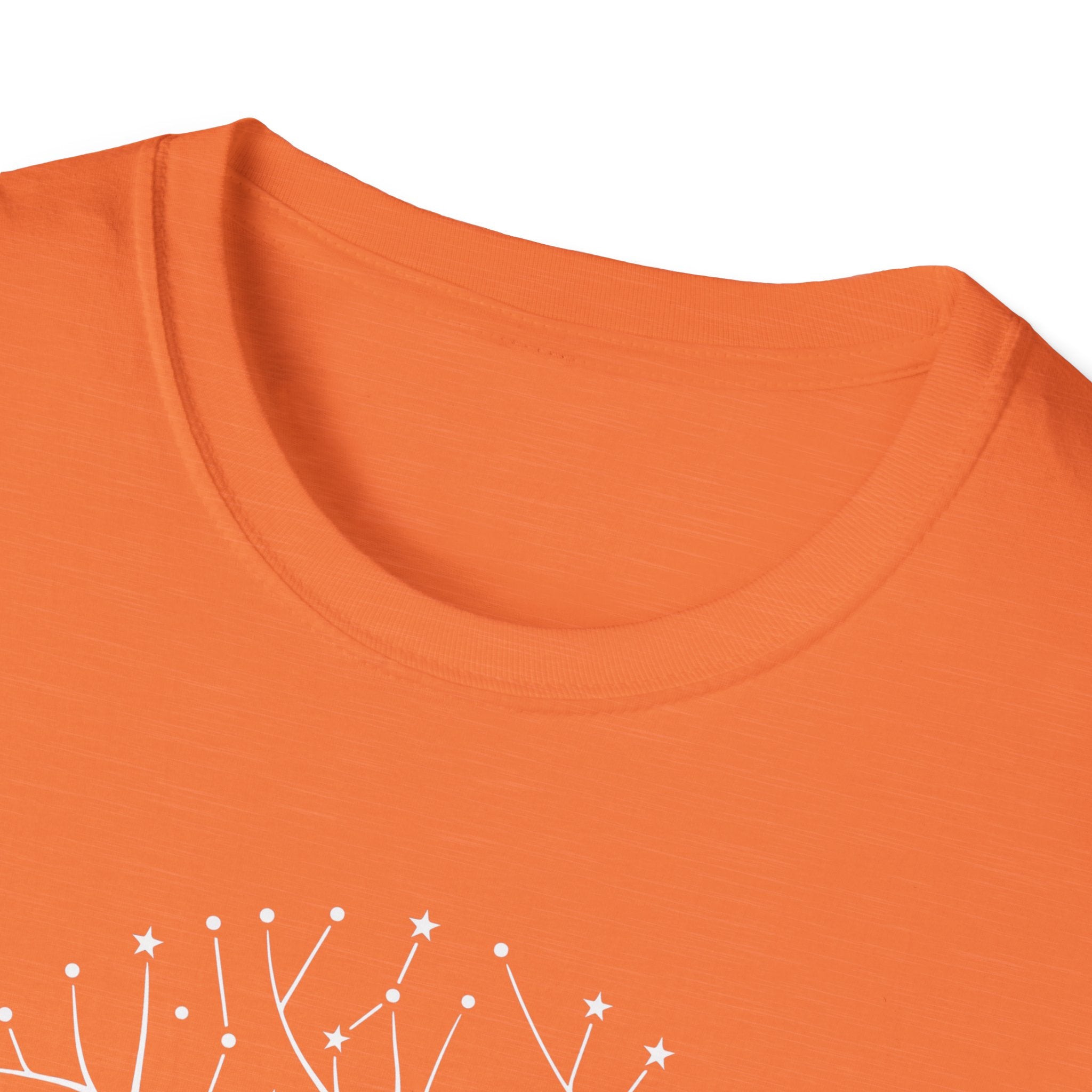 Tree of Life T-shirt, heather orange, crew neck with partial constellation line graphic