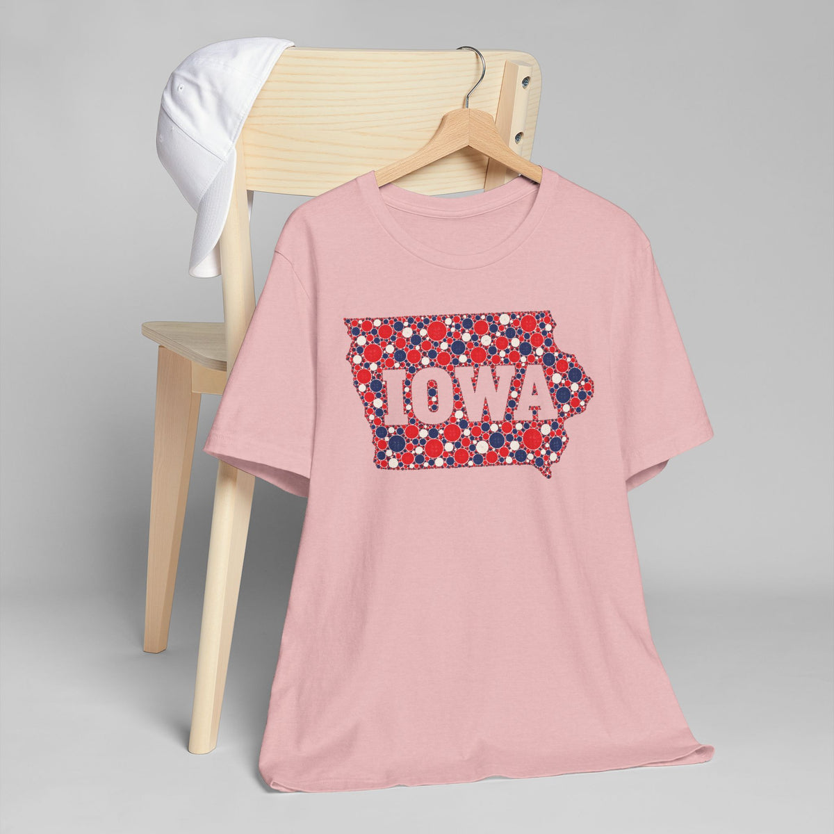 Iowa State Floral Pattern T-Shirt | Red White and Blue Iowa Outline Graphic Tee