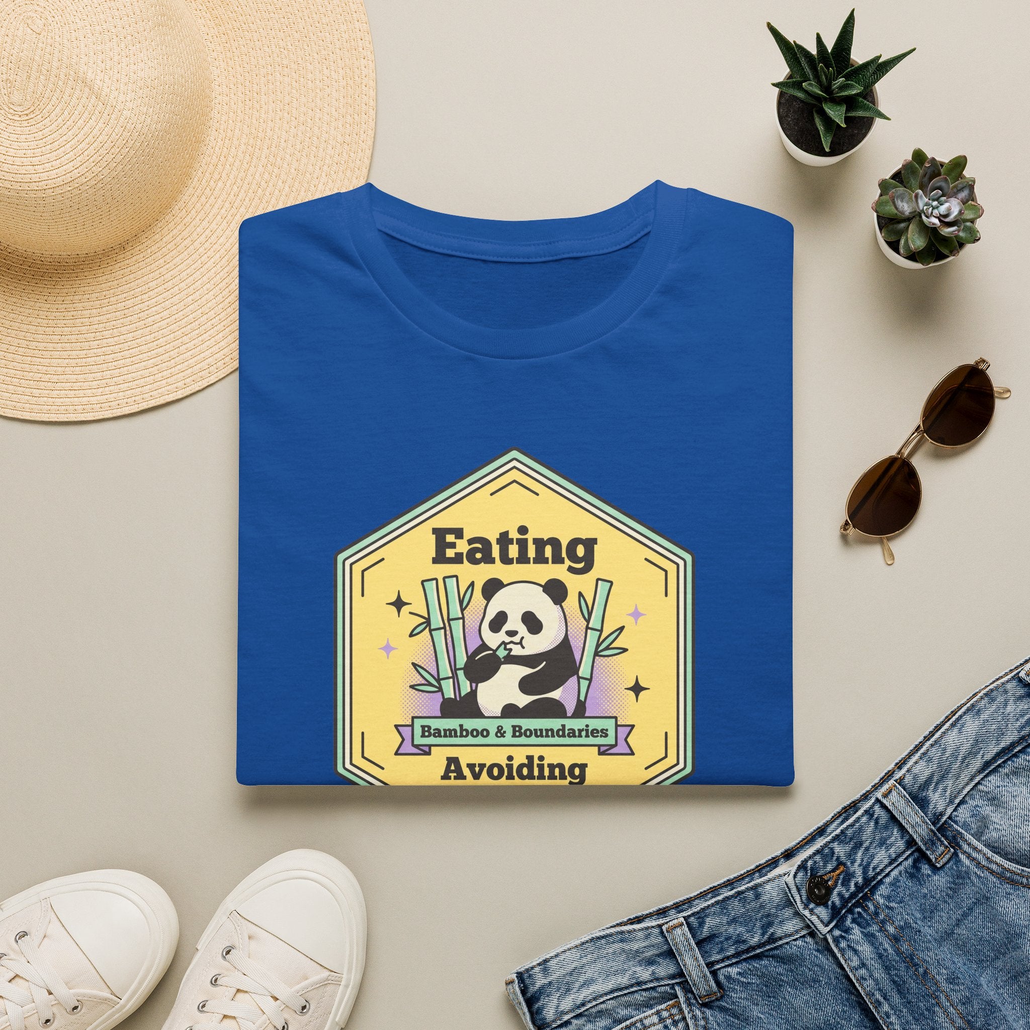 Unisex softstyle T-shirt in royal blue with front graphic print and crew neckline