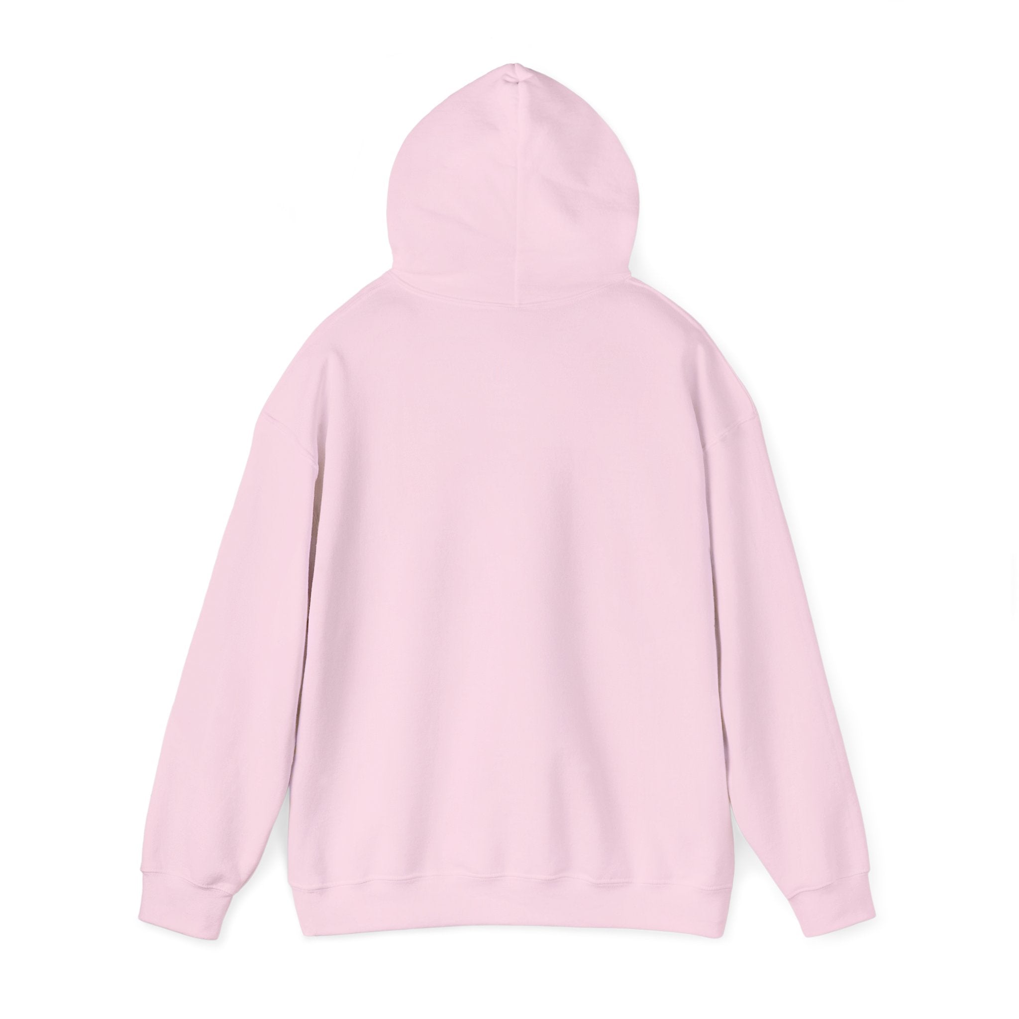 Light pink adult hoodie with drawstring hood, plain back view