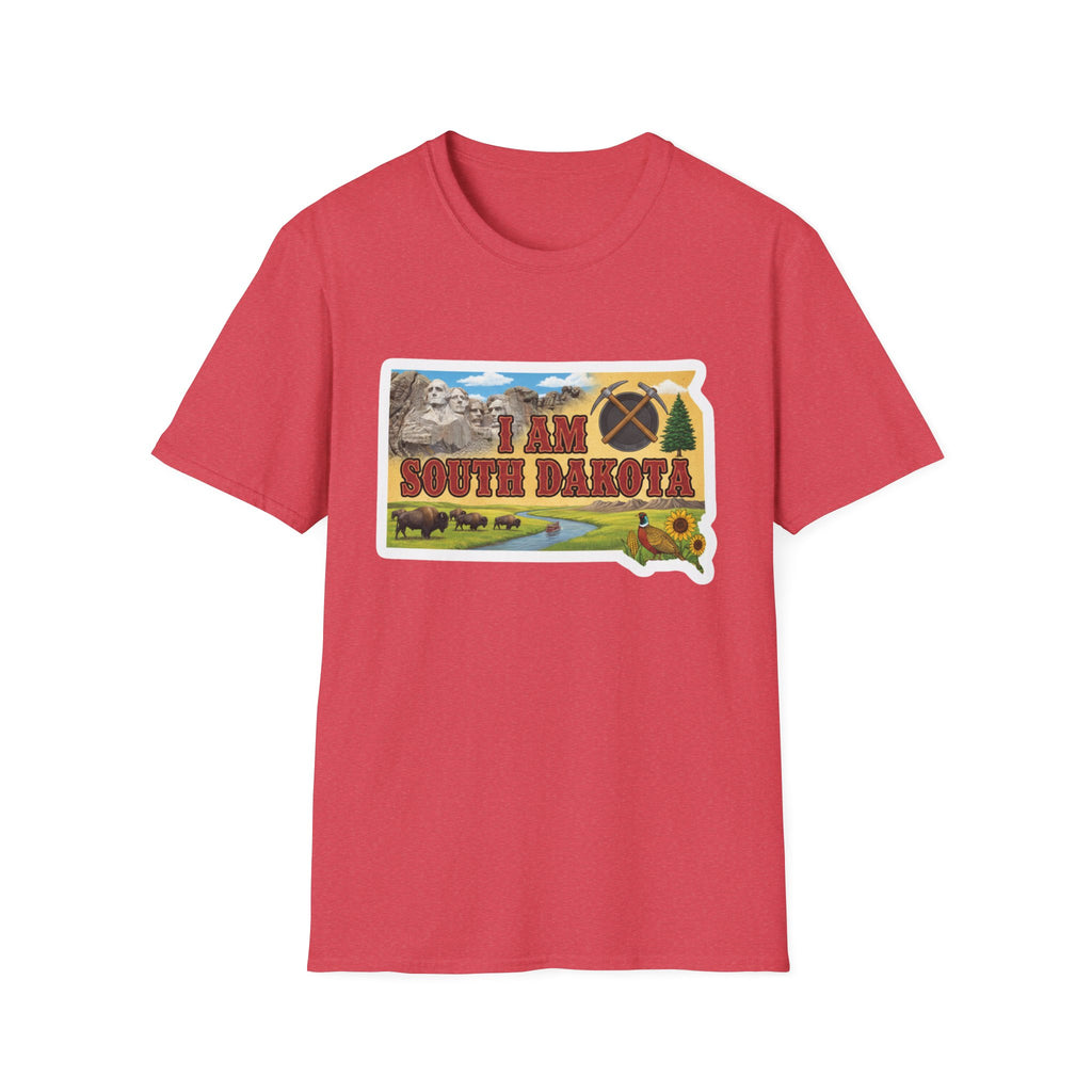 I am South Dakota T-Shirt, rotes Shirt mit farbigem State-Map-Print