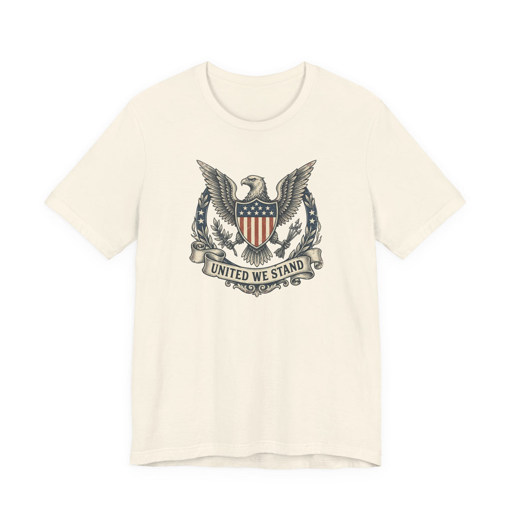 Cream T-shirt with eagle shield crest graphic and "United We Stand" text